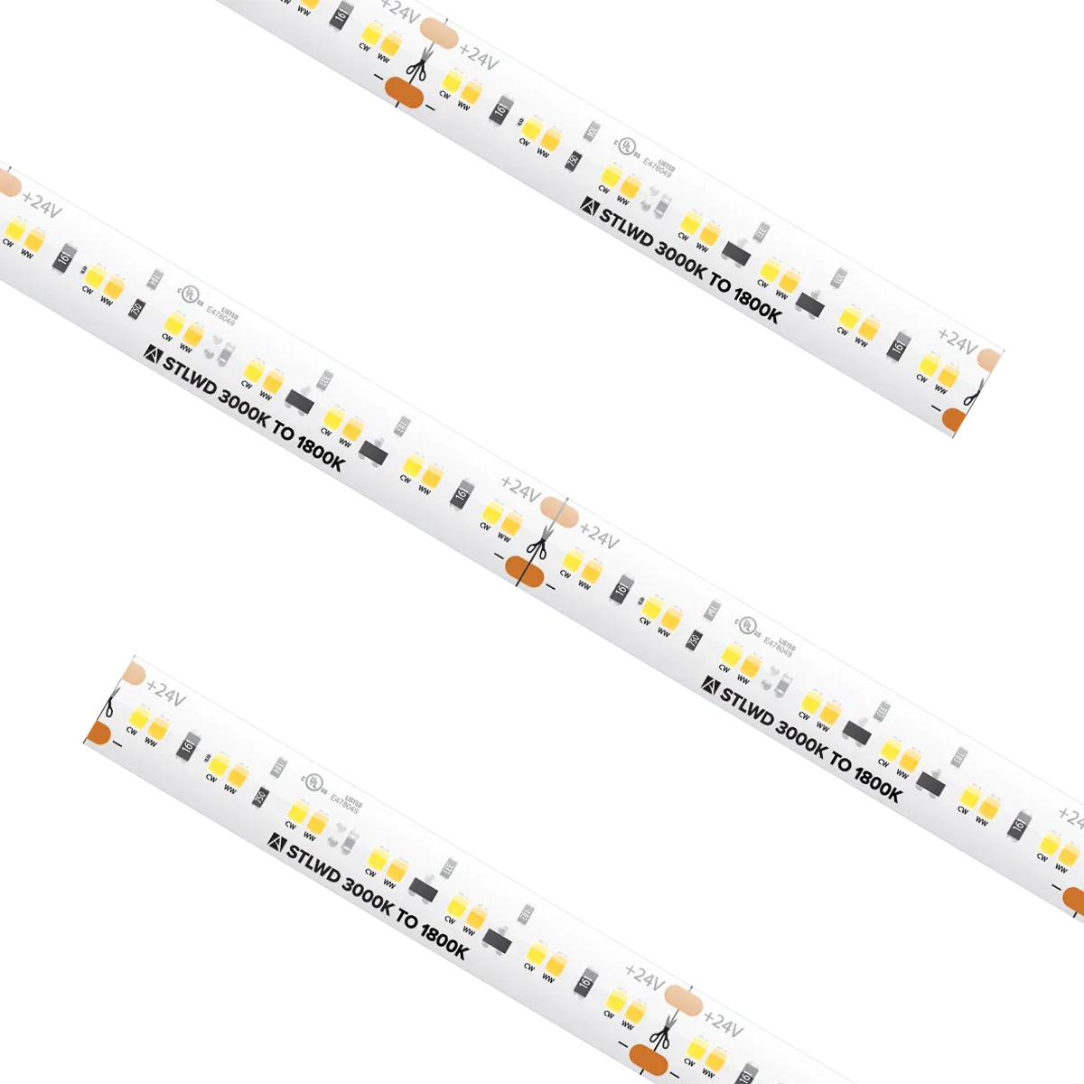 Proluxe PLX-STLWD54-3018-24V-16 16.4FT STANDARD GRADE HIGH DENSITY DIM TO WARM TAPE LIGHT VIA TRIAC/ELV/CL; 1800K (5%) - 3000K (100%) RANGE; 3W/FT, 262LM/FT; 10CM CUTTABLE