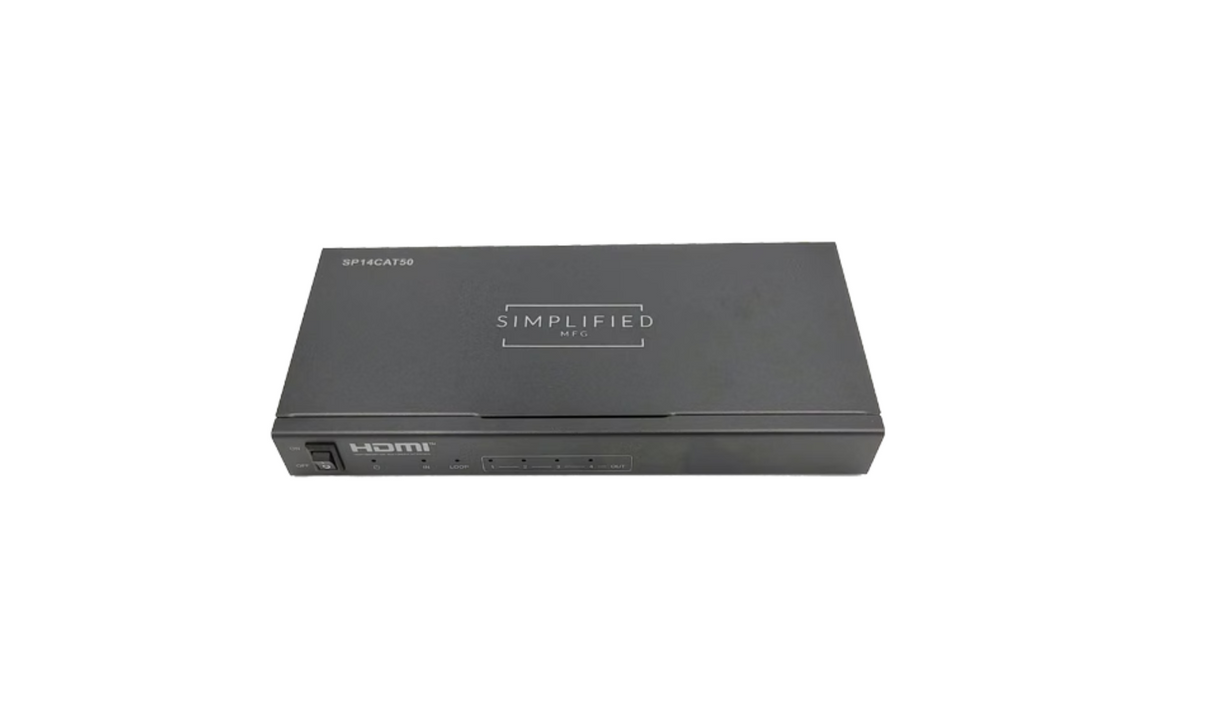 Simplified SP14CAT50 50m HDMI 2.0b (18gbps) 1x4 HDMI Splitter over Cat6A/6* Cable Kit