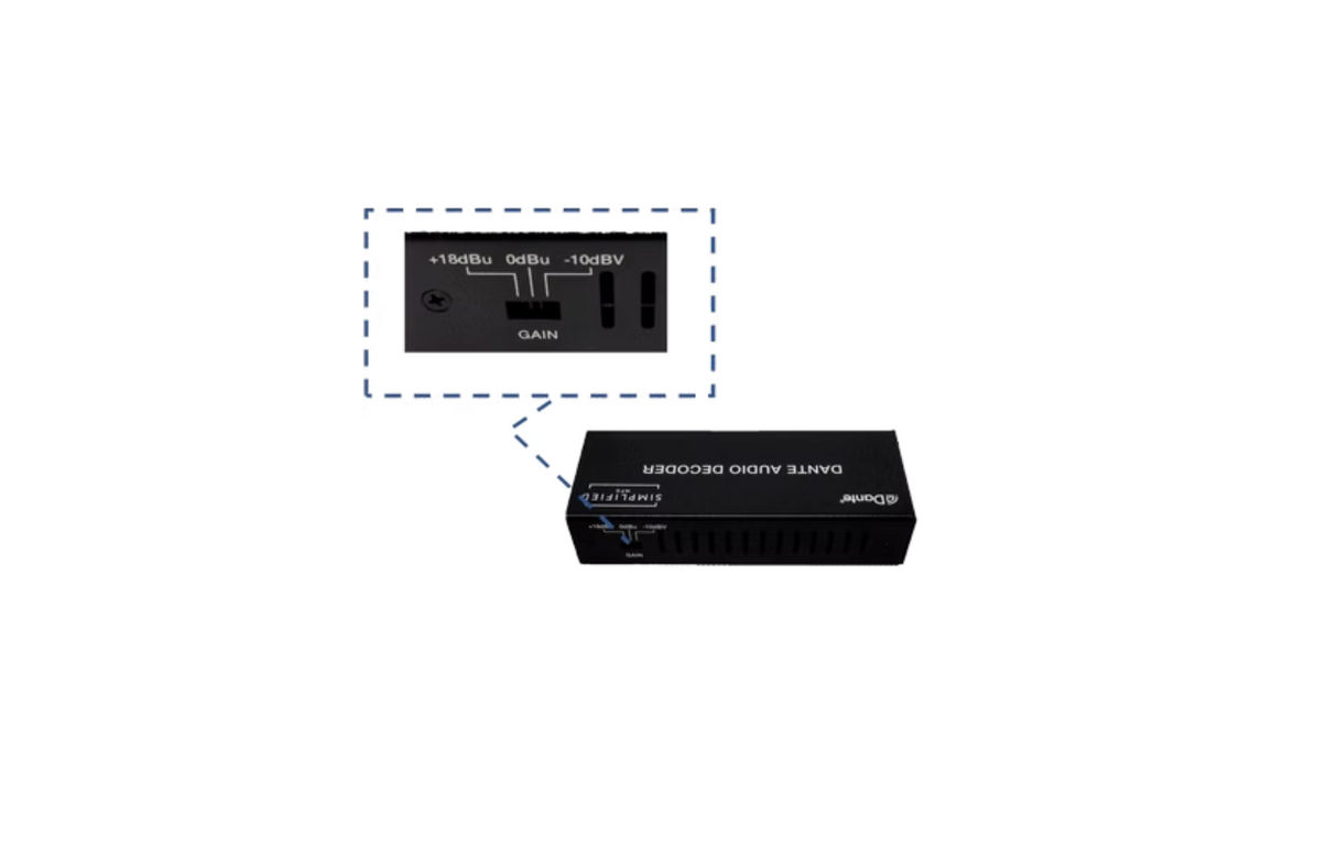 Simplified DTE DEC Balanced or Unbalanced 2 channel to Dante decoder
