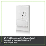 Leviton DN15S-1BW No-Neutral Decora Smart Switch, Requires MLWSB Wi-Fi Bridge