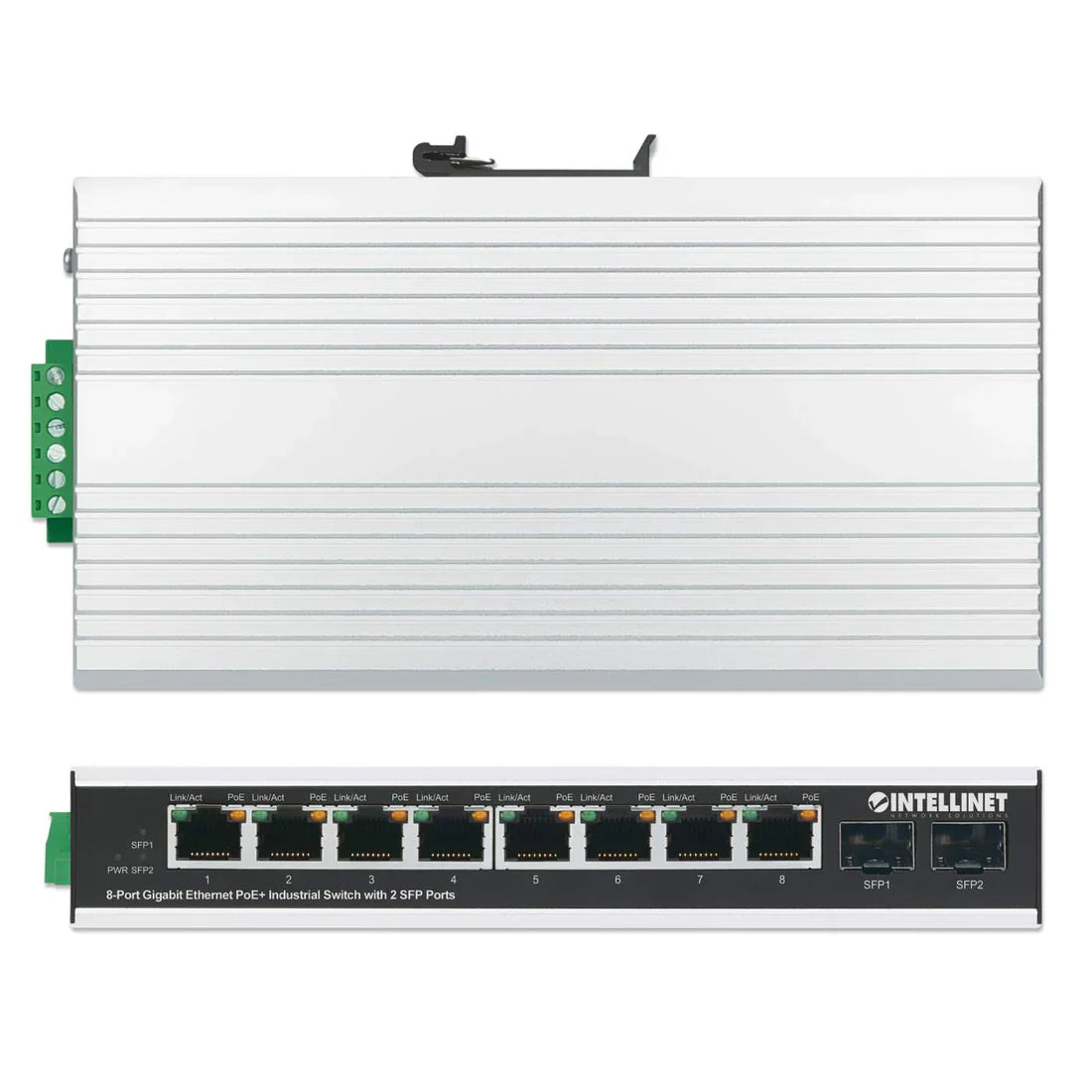 Intellinet 508261 8-Port Gigabit Ethernet PoE+ Industrial Switch with 2 SFP Ports