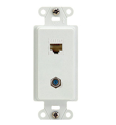 On-Q WP3215WHV1 2PT DECO W/ 1 F-CONN & 1 CAT5E-WHT